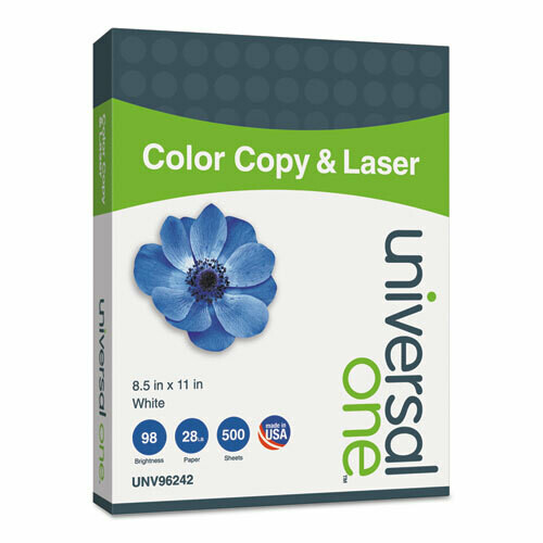 Universal Deluxe Color Copy and Laser Paper, 98 Bright, 28 lb, 8.5 x 11, White, 500/Ream