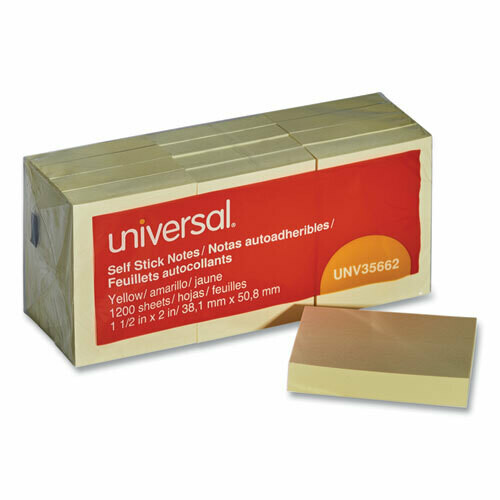 Universal Self-Stick Note Pads, 1 1/2 x 2, Yellow, 12 100-Sheet/Pack