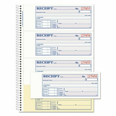 Adams Money/Rent Receipt Book, 7 1/8 x 2 3/4, 2-Part Carbonless, 200 Sets/Book