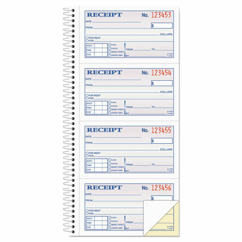Adams Two-Part Rent Receipt Book, 2.75 x 4.75, Carbonless, 200 Forms