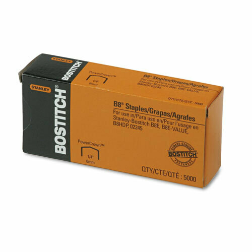  Bostitch B8 PowerCrown Premium Staples, 0.25&quot; Leg, 0.5&quot; Crown, Steel, 5,000/Box