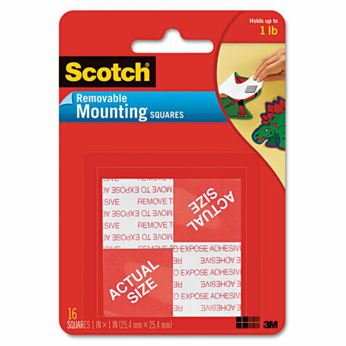 Scotch Precut Foam Mounting Squares, Removable, Double-Sided, 1 x 1, White, 16/Pack