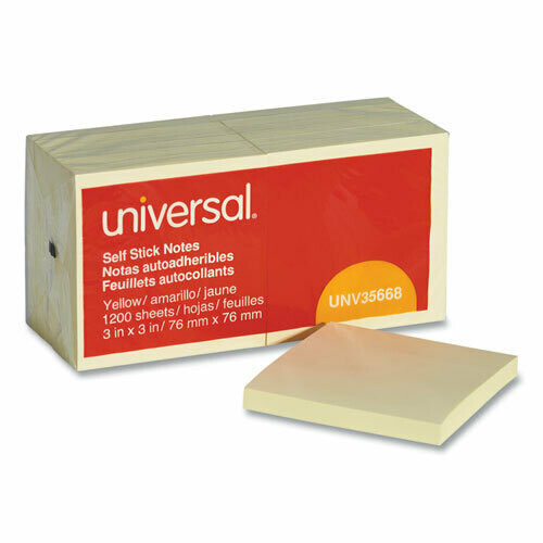 Universal Self-Stick Note Pads, 3 x 3, Yellow, 100-Sheet, 12/Pack