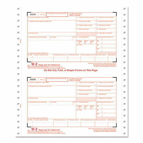 Tops W-2 Tax Forms, 6-Part Carbonless, 5 1/2 x 8 1/2, 24 W-2s and 1 W-3