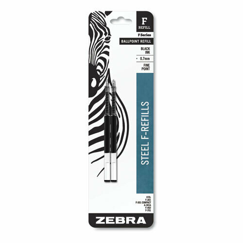 Zebra Ballpoint F-Refill, Fine Point, Black Ink, 2/Pack