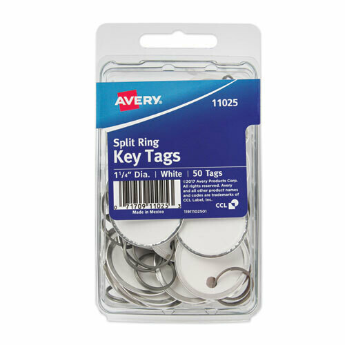 Avery Key Tags with Split Ring, 1 1/4 dia, White, 50/Pack
