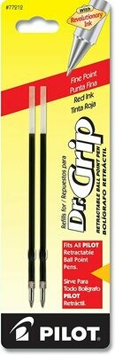 Pilot Dr. Grip Ballpoint Ink Refills for Retractable Pens, Fine Point, Red Ink, 2-Pack