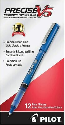PILOT Precise V5 Rolling Ball Pens, Extra Fine Point, Blue Ink, 12-Pack