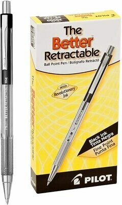 PILOT The Better Ball Point Pen Retractable Pens, Fine Point, Black Ink, 12-Pack