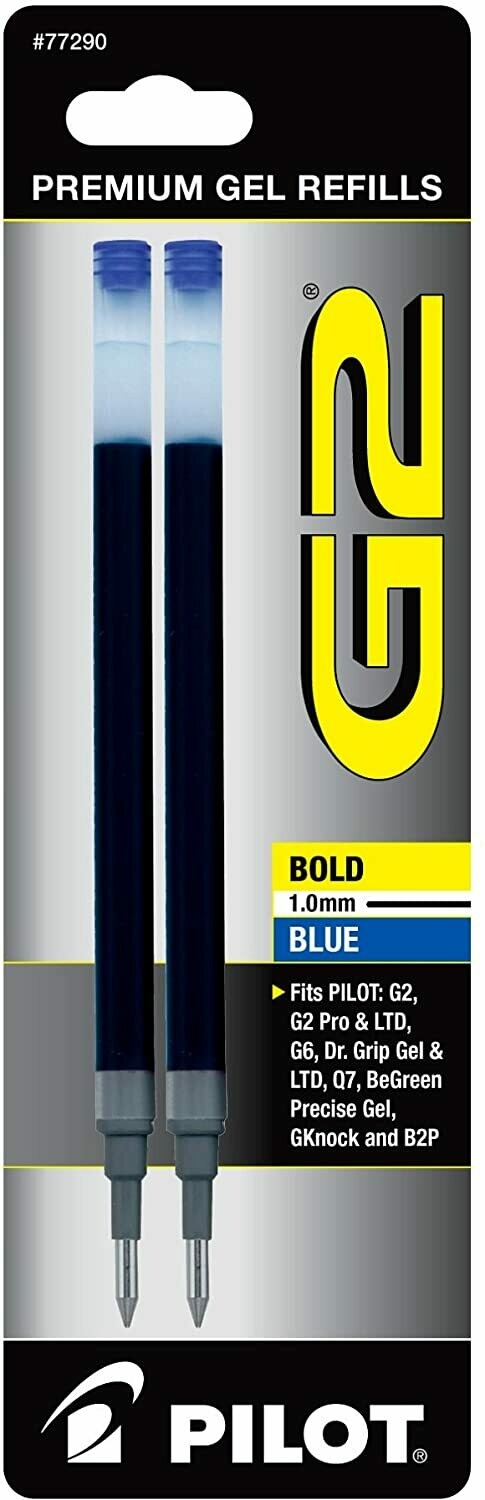 PILOT G2 Gel Ink Refills For Rolling Ball Pens, Bold Point, Blue Ink, 2-Pack
