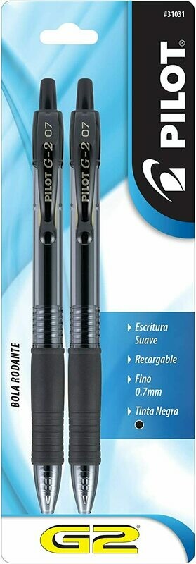 Pilot G2 Retractable Gel Pens - Black Fine, 2pk