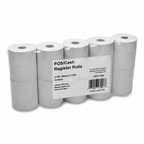 irect Thermal Paper Rolls, 3.13" x 230 ft, White, 10/Pack