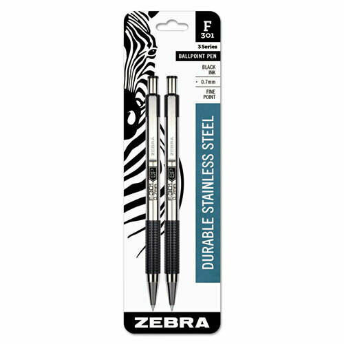 Zebra F-301 Retractable Ballpoint Pen, 0.7 mm, Black Ink, 2/Pack