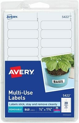 Avery Self-Adhesive Removable Labels, 0.5 x 1.75 Inches