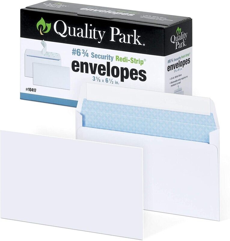 Quality Park #6 3/4 Security-Tinted Envelopes with Peel &amp; Seal, 100-Pack, White