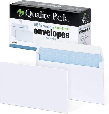 Quality Park #6 3/4 Security-Tinted Envelopes with Peel & Seal, 100-Pack, White