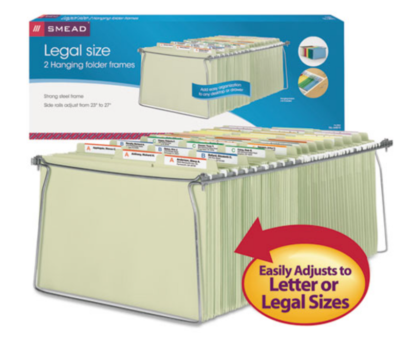 Smead Hanging Folder Drawer Frame, Legal Size, 23&quot; to 27&quot; Long, Gray, 2/Pack