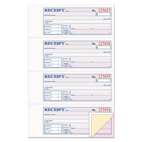Adams Receipt Book, 3 part, 100 forms/book, 4 forms/sheet