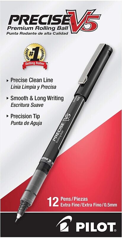 Pilot Precise Rolling Ball V5 Pen, Extra Fine, Black ink, 12/box