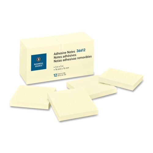 Business Source 3x3 Yellow Adhesive Notes, 12/pack