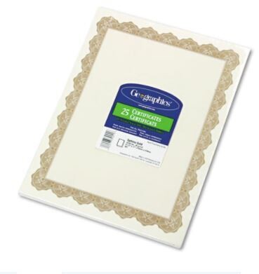 Parchment Paper Certificates, 8.5 x 11, Optima Gold with White Border, 25/Pack