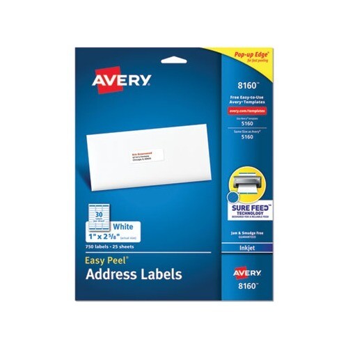 Avery inkjet address labels, 1&quot; x 2 5/8&quot;, white