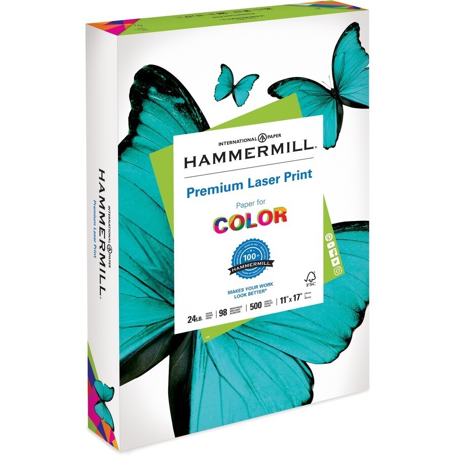 Hammermill Premium laser Print Paper, 98 brightness, 24lb., 11x17, 500/ream, white