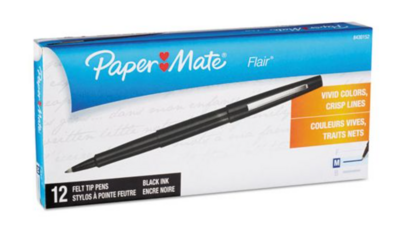 Papermate Black Flair Pen, Dozen, .7mm point