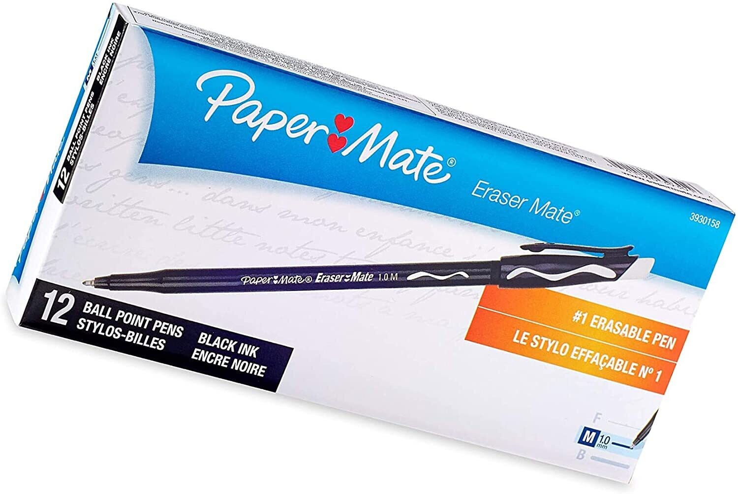Papermate Eraser Mate Ballpoint Pens, Black, Medium, Dozen