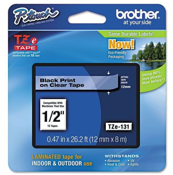 Brother TZE 131 Label Tape 1/2" - Black on clear tape