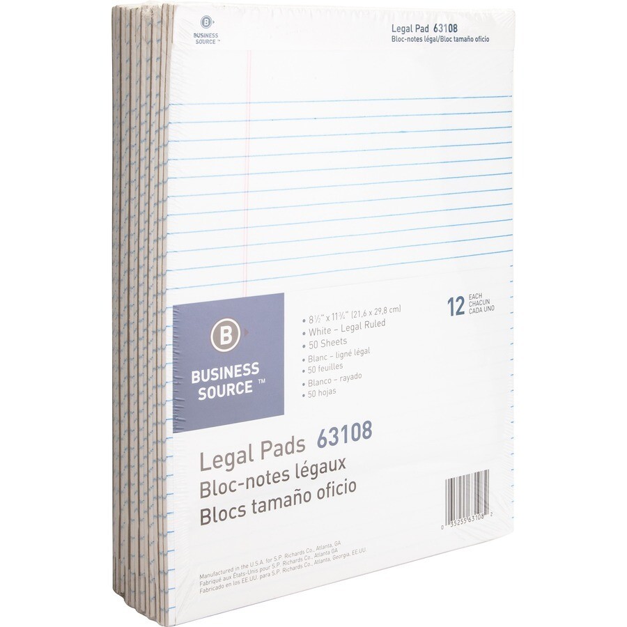 Business Source White Legal Pads, 8.5x11