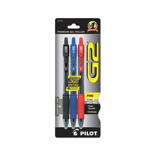 Pilot G2 Premium Retractable Gel Pen, 0.7 mm, Assorted Ink, Smoke Barrel, 3/Pack