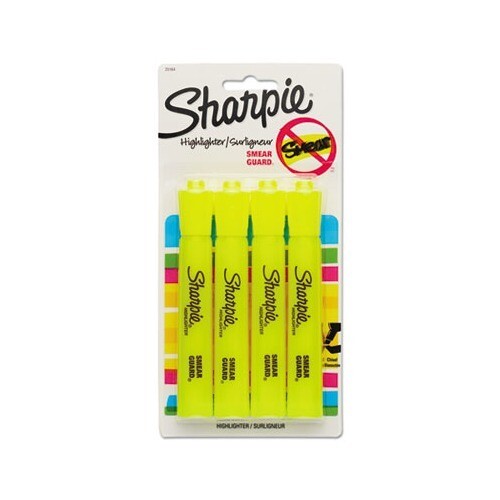 Sharpie Tank Style Highlighters, Chisel Tip, Fluorescent Yellow, 4/Set