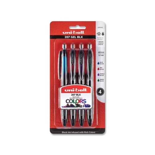 Uni-ball 207 BLX Series Retractable Gel Pen, 0.7mm, Assorted Ink/Barrel, 4/Pack