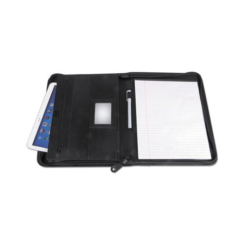 Universal Leather Textured Zippered PadFolio with Tablet Pocket, 10 3/4 x 13 1/8, Black