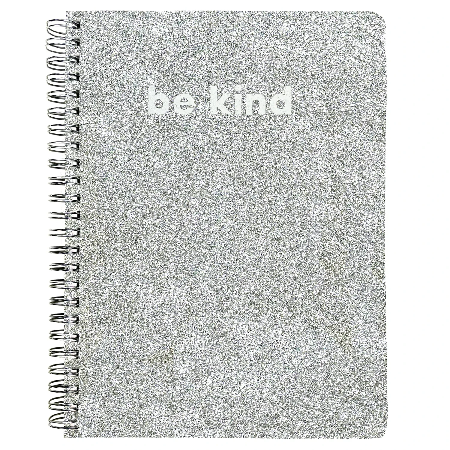 Steel Mill Cute Lined Notebook with pocket, Silver Glitter, 6" x 8.25", BE KIND