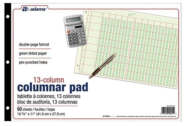 Adams 13 Column Columnar Pad, 16 3/8&quot; x 11&quot;, 50 sheets