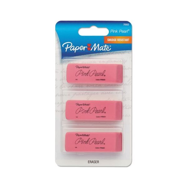 Papermate Pink Pearl Erasers, 3/pk