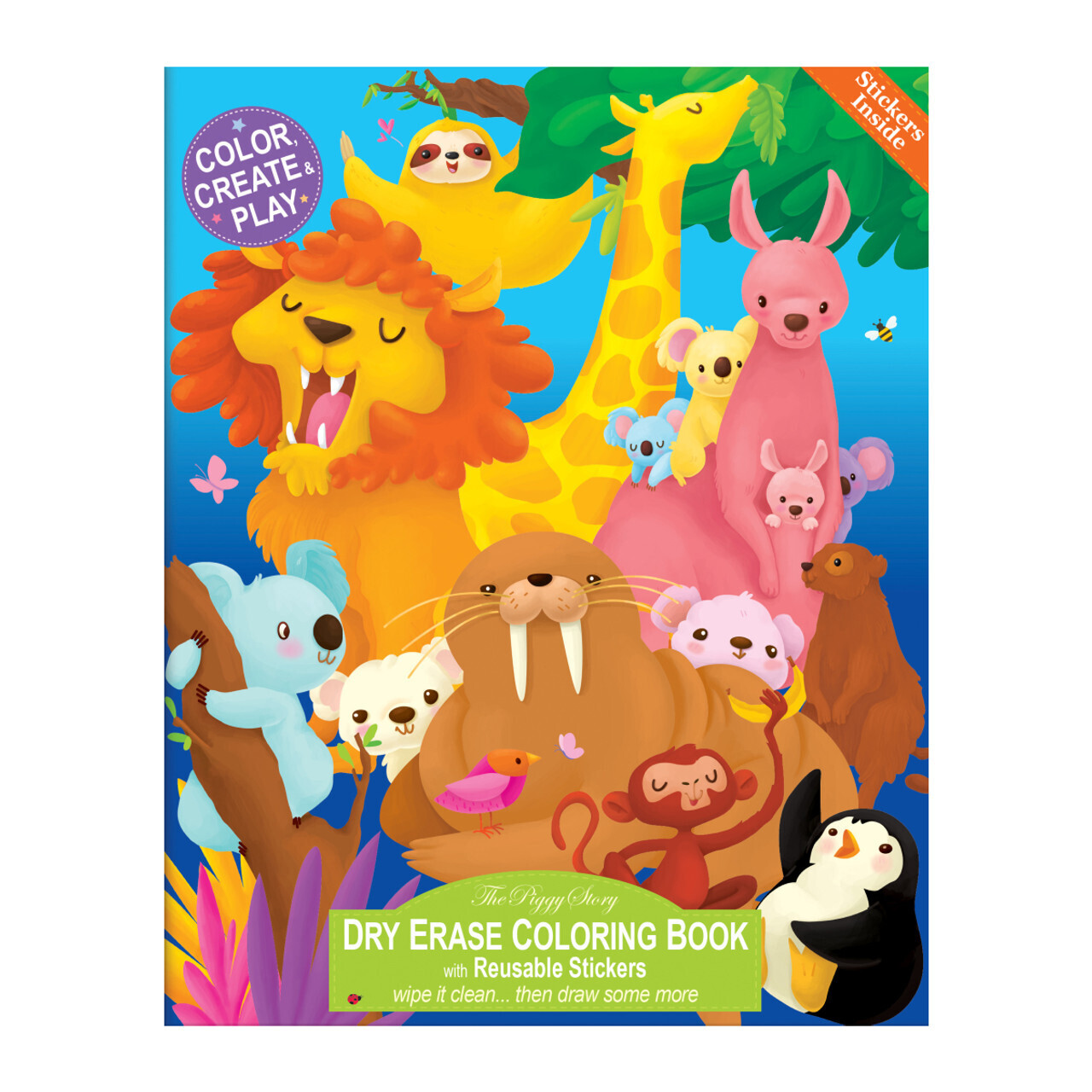 The Piggy Story Dry Erase Coloring Book with Reusable Stickers- Animals Around the World