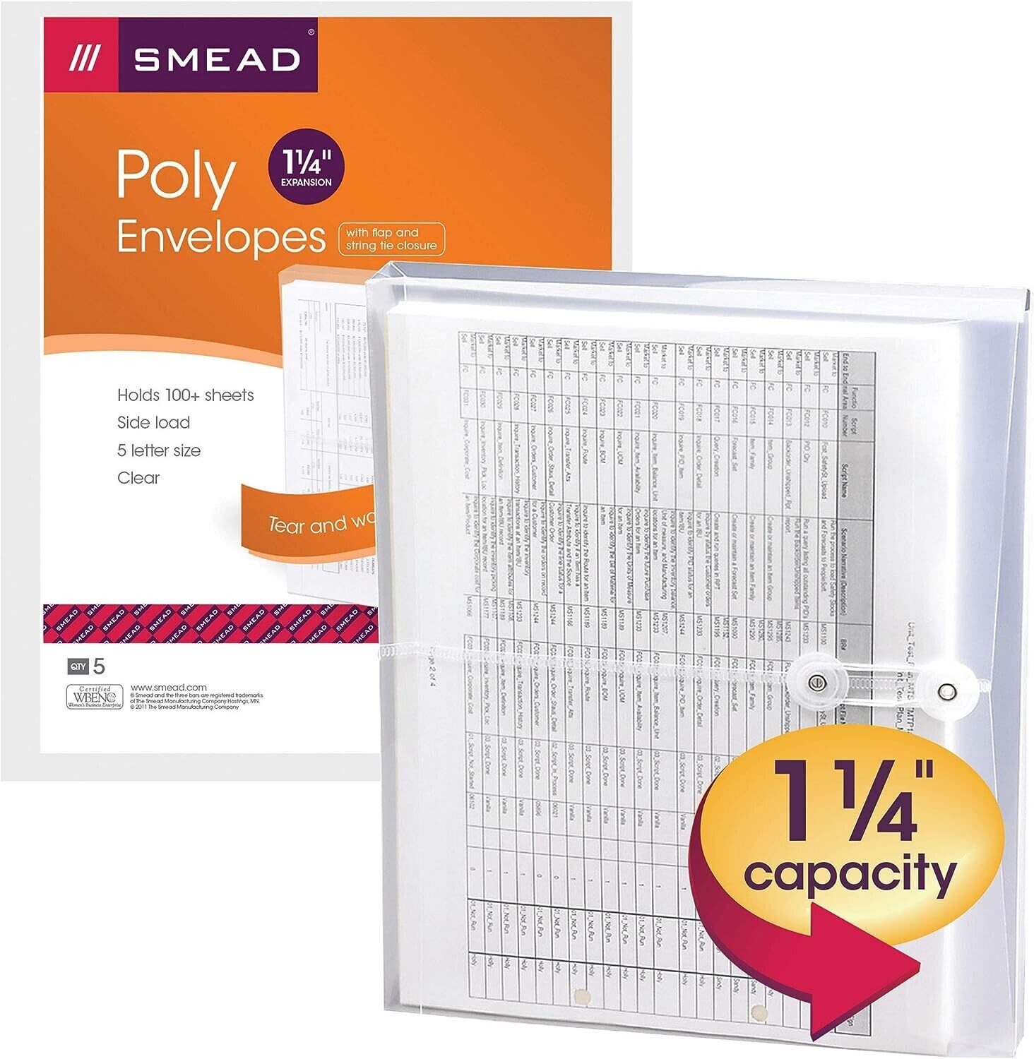 Smead Poly String and Button Envelopes, Side Open, 9.75 x 11.63, Clear, 5/Pack