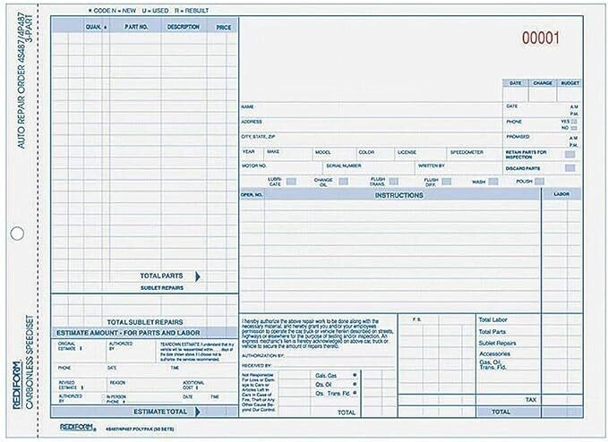 Rediform Auto Repair Order, 3part carbonless, 50/pack