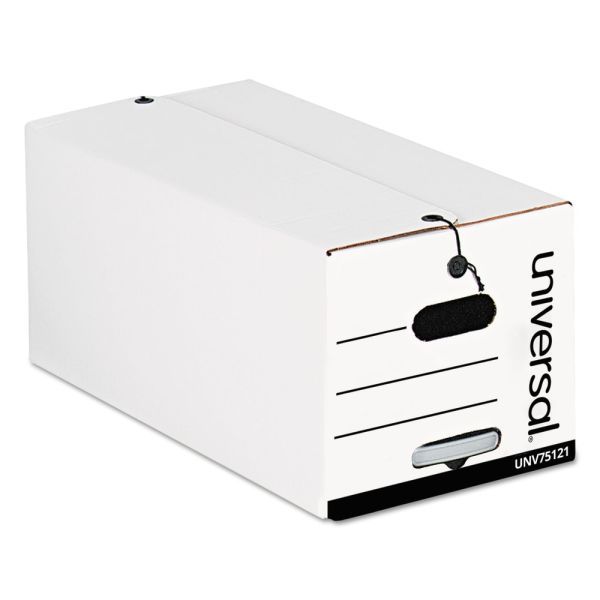 Universal Heavy-Duty Storage Boxes With String &amp; Button Closure And Built-In Handles, Letter Size, 10&quot; x 12&quot; x 24&quot;, White, Case Of 12