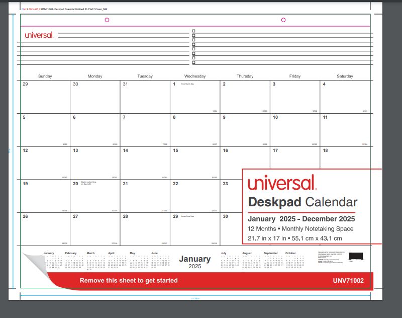 Universal Desk Pad Calendar, 17" x 21"