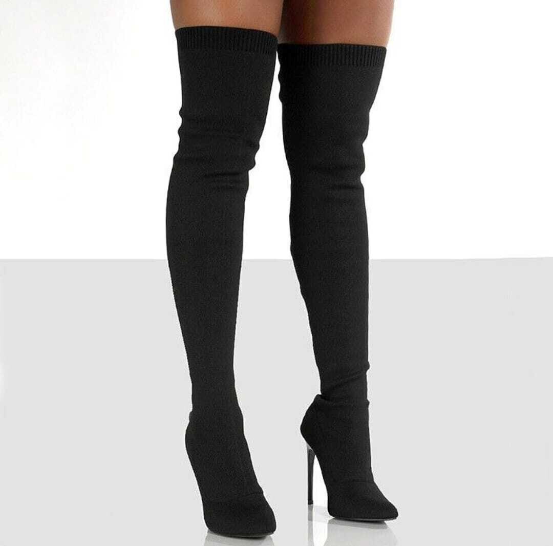 Serenity Pointed Toe Knitted Socks Over Knee Boots