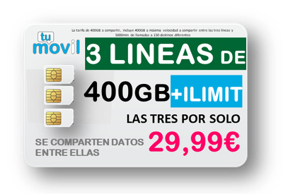 TRES LINEAS 400GB+ILIMITADAS