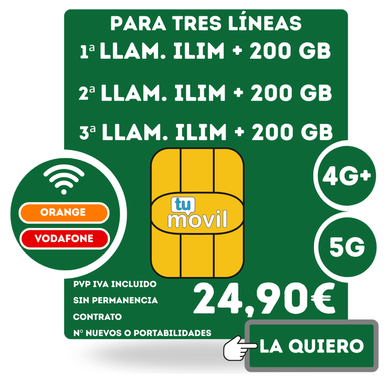 TRES LINEAS DE 200GB+ILIMITADAS CADA UNA