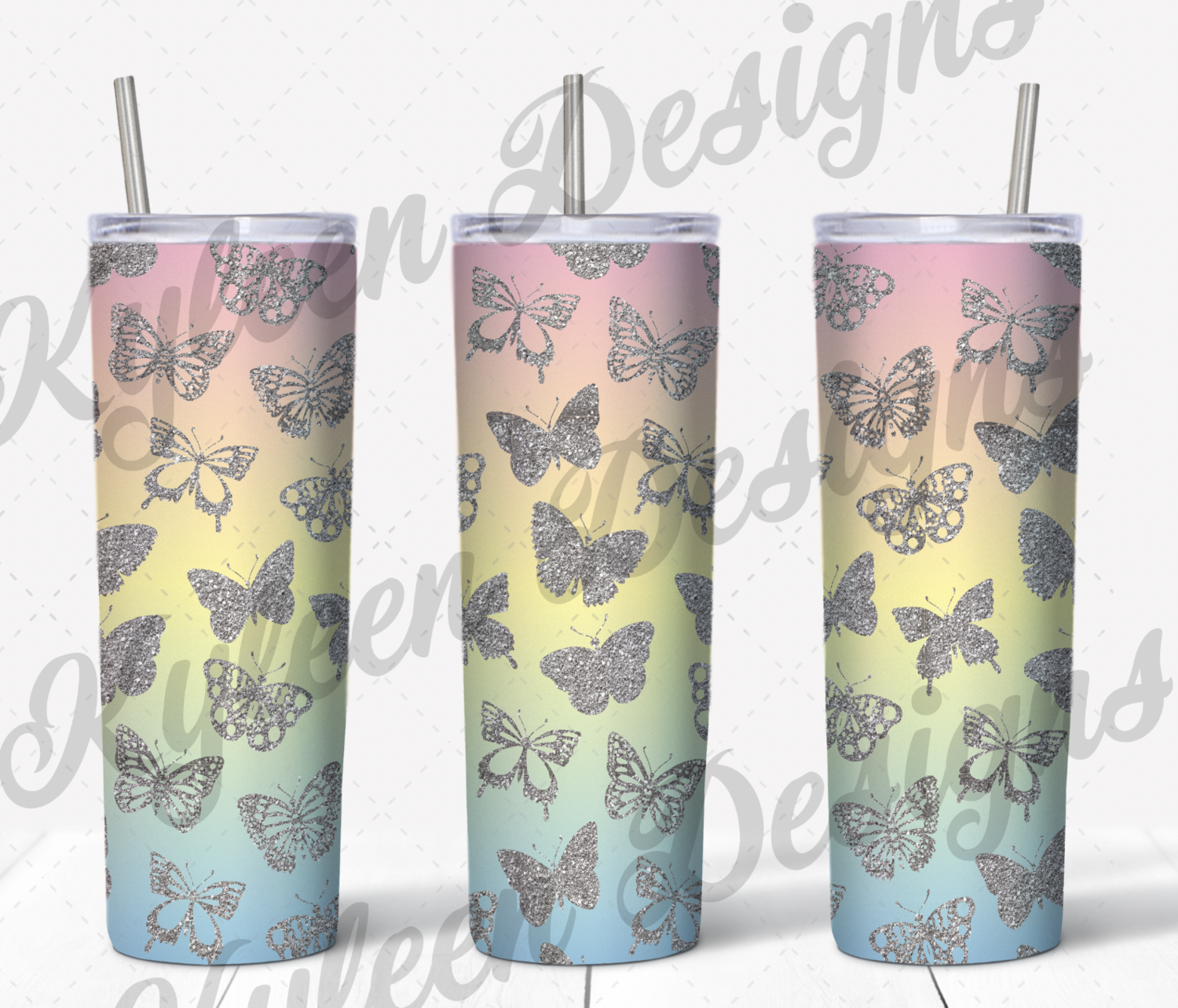 Seamless butterfly pastel wrap for sublimation, waterslide High res PNG digital file