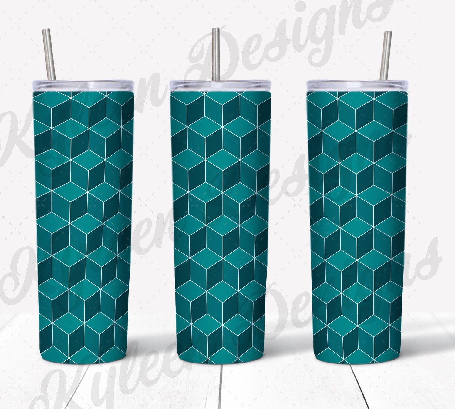 20 ounce straight Teal Tumbling blocks wrap for sublimation, waterslide High res PNG digital file