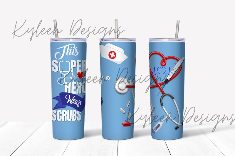 20 ounce straight super hero nurse wrap for sublimation, waterslide High res PNG digital file