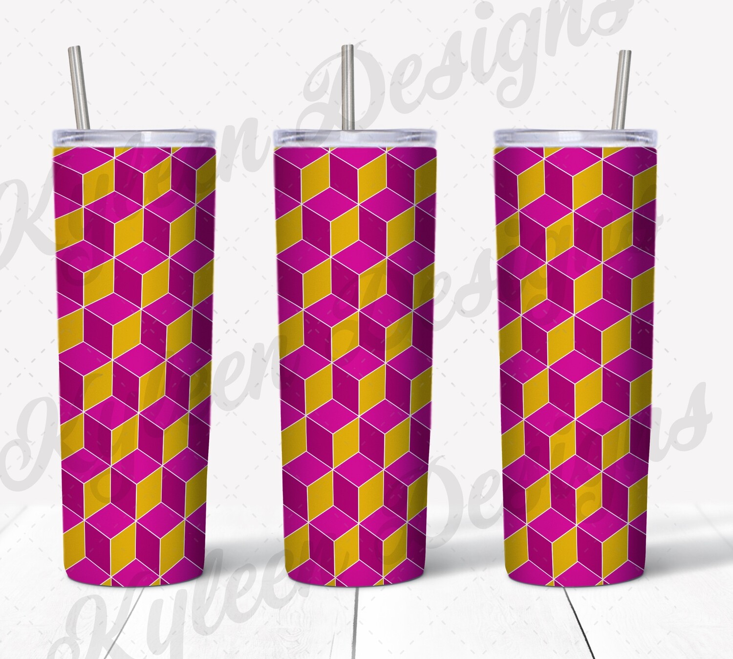 20 ounce straight mustard & berry Tumbling blocks wrap for sublimation, waterslide High res PNG digital file